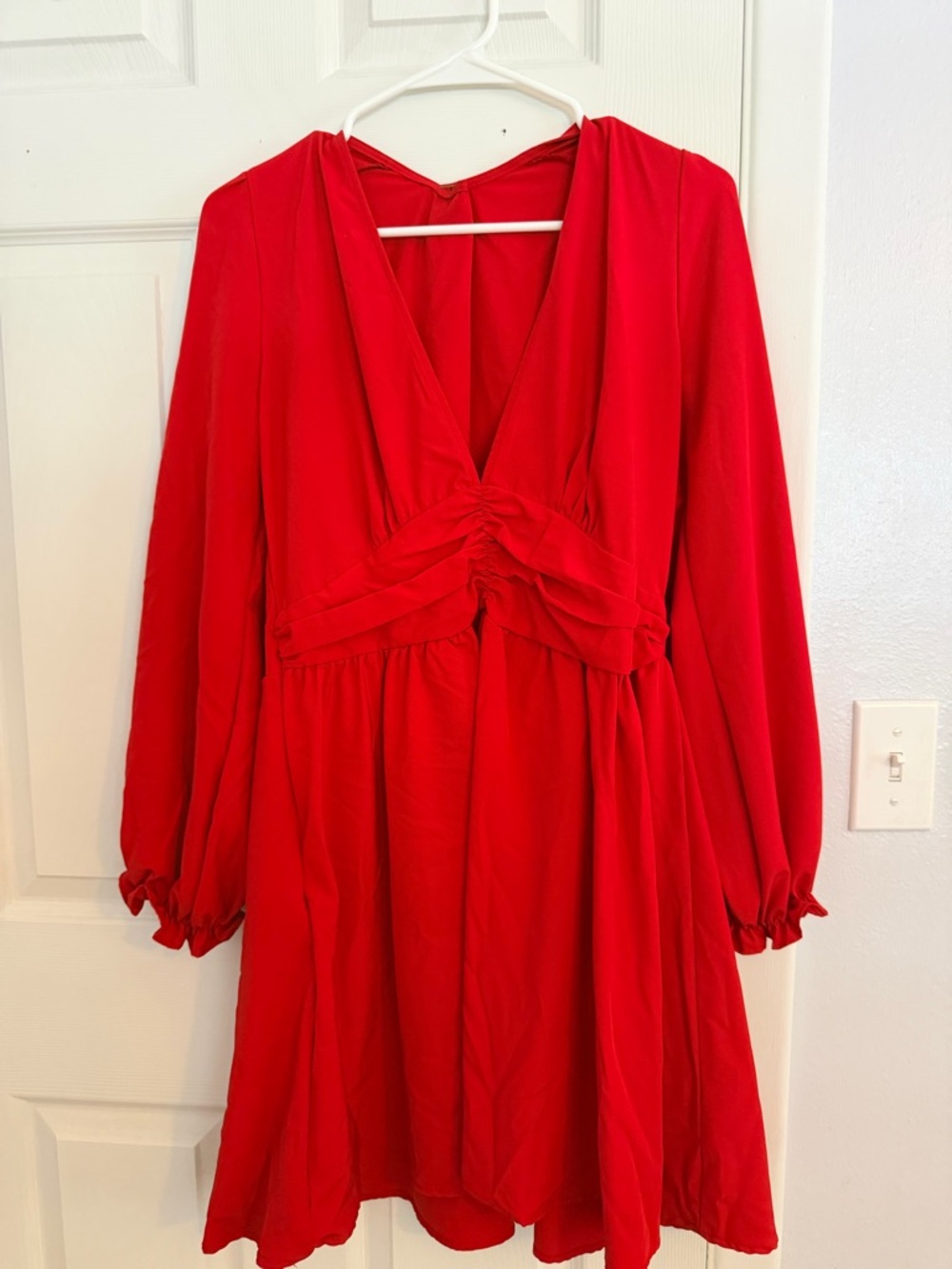 Deep V Red Long Sleeve Mini Dress